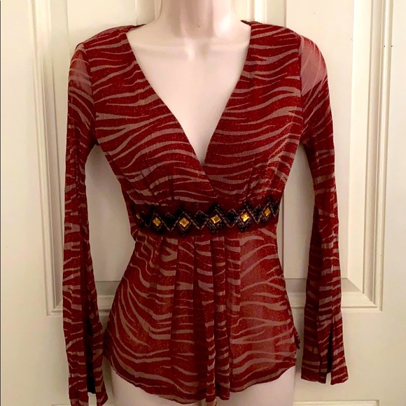 Blouse BCBG Max Azria Elyza Imprimé Foulard - Manches 3/4, Taille S, NEUVE Avec étiquette